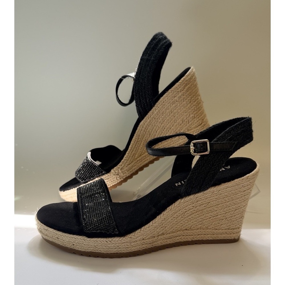 Retro Anne Klein Shoes‎ Women's Wylie Wedge Sandal Sz 8.5 Pinup Rockabilly Black